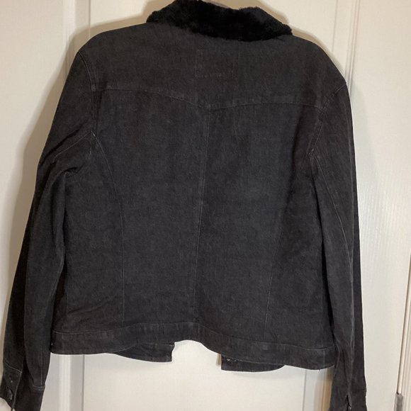 Mexx Women's Black Denim Jean Jacket With Faux Fur Collar Size 14 Western Cowboy - Picture 3 of 8
